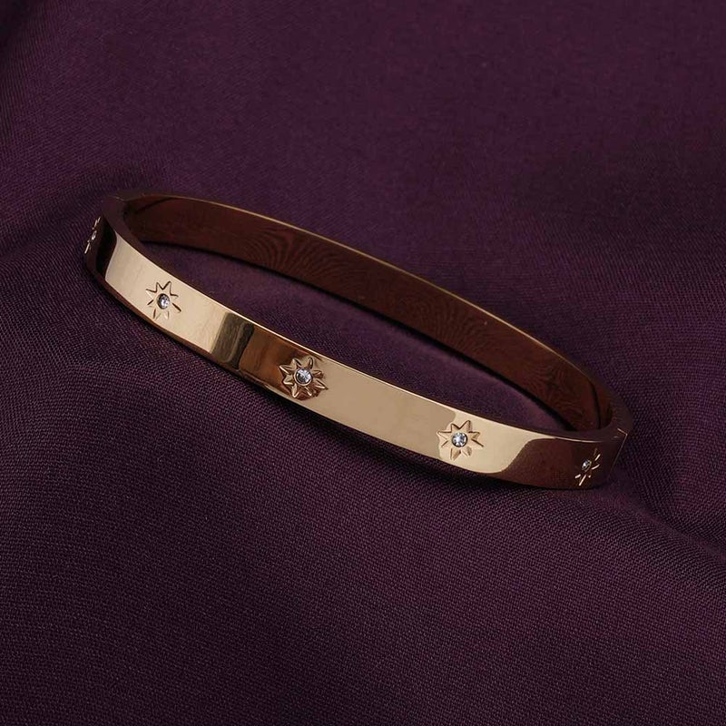 PALMONAS 18k Gold Tone Plated Floral Diamonds Bangle Bracelet
 for Women - Image 3